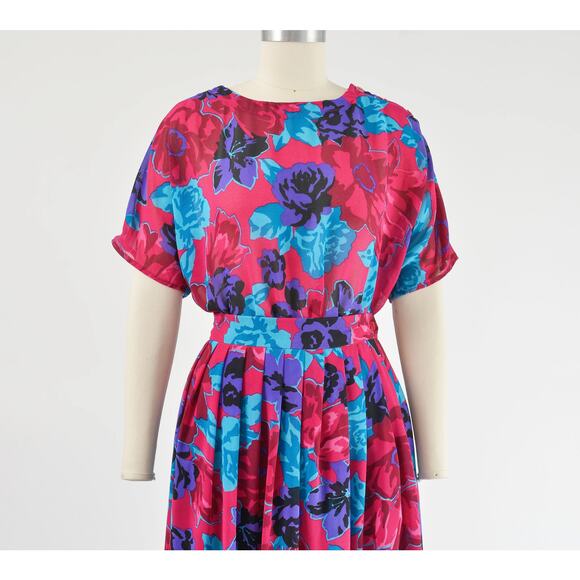 Vintage 80s Boho Floral Skirt and Top Set Full Midi Skirt with Pockets 2pc M - Picture 3 of 10